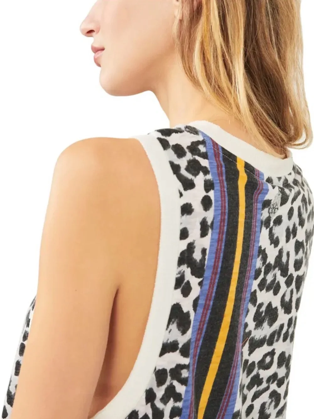 Free People Beige Leopard Tank with purple and yellow  Stripe